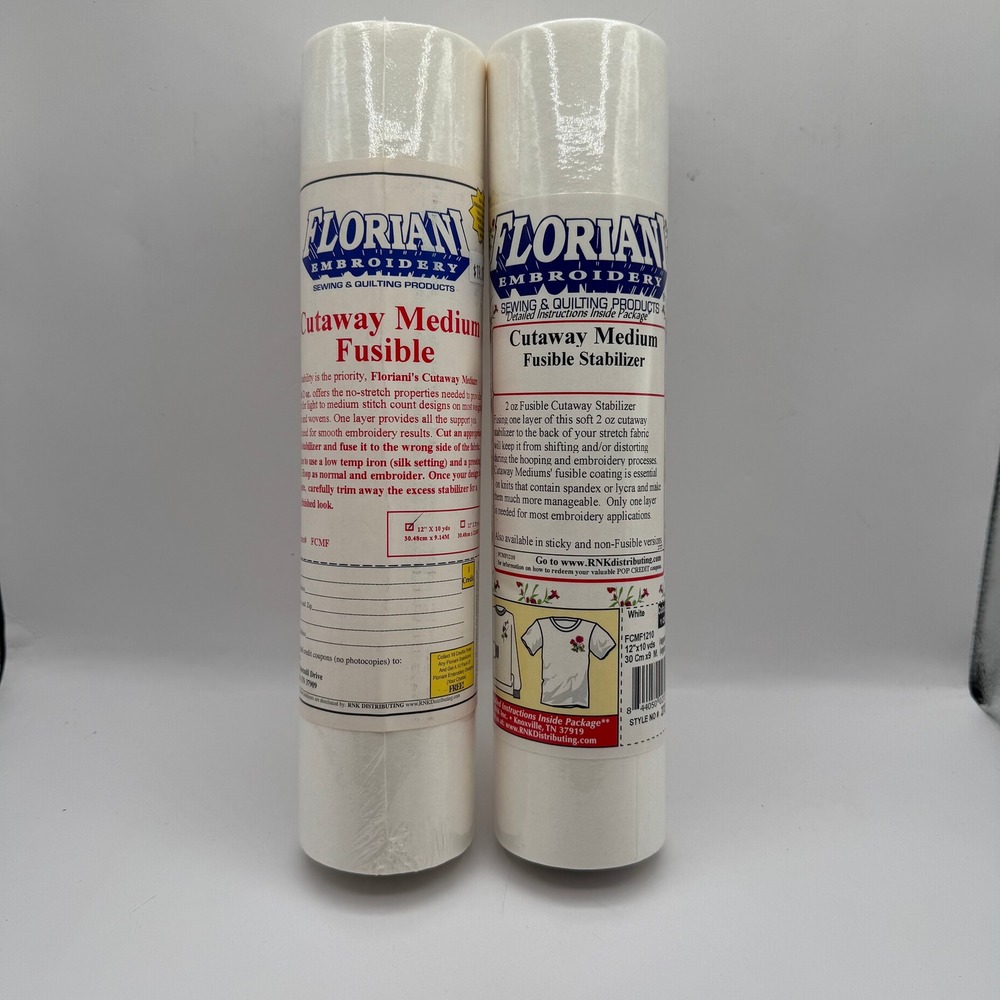 Floriani Cutaway Medium Fusible Stabilizer 12in x 10yds White FCMF1210 Lot of 2